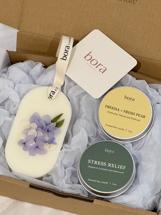 Gift Set - Wax Tablet diffuser + Two Travel Tin Candle 1oz